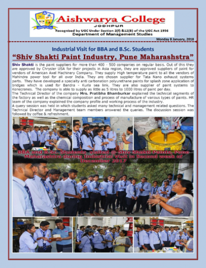 Industrial Visit For BBA and B.Sc. Students 